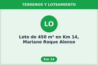 Lote de 450 m² en Km 14, Mariano Roque Alonso