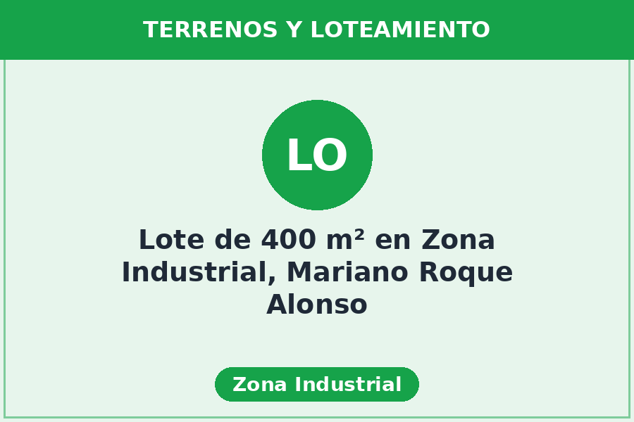 Lote de 400 m² en Zona Industrial, Mariano Roque Alonso