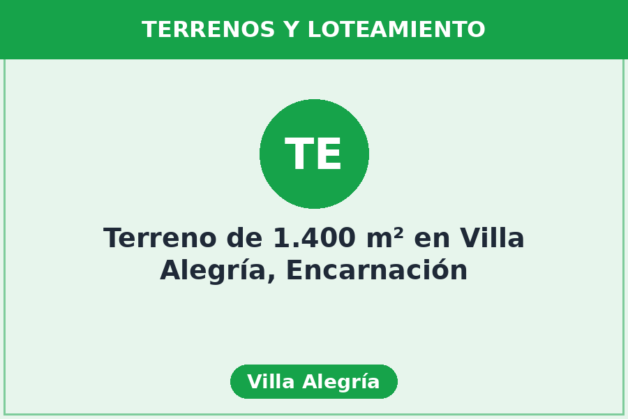 Terreno de 1.400 m² en Villa Alegría, Encarnación