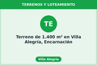 Terreno de 1.400 m² en Villa Alegría, Encarnación